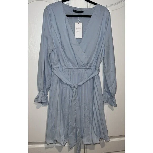 Zesica | Dresses | Zesica Women Light Blue Dress Vneck Pleated Wrap Mini Elastic Waist Flowy New Xl | Poshmark Zesica | Dresses | Zesica Women Light Blue Dress Vneck Pleated Wrap Mini Elastic Waist Flowy New Xl | Poshmark